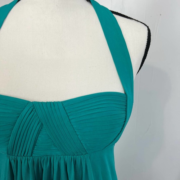 BCBGMaxAzria Teal Halter Bubble Dress XS Babydoll Party Turquoise Pleated BCBG - Picture 5 of 8